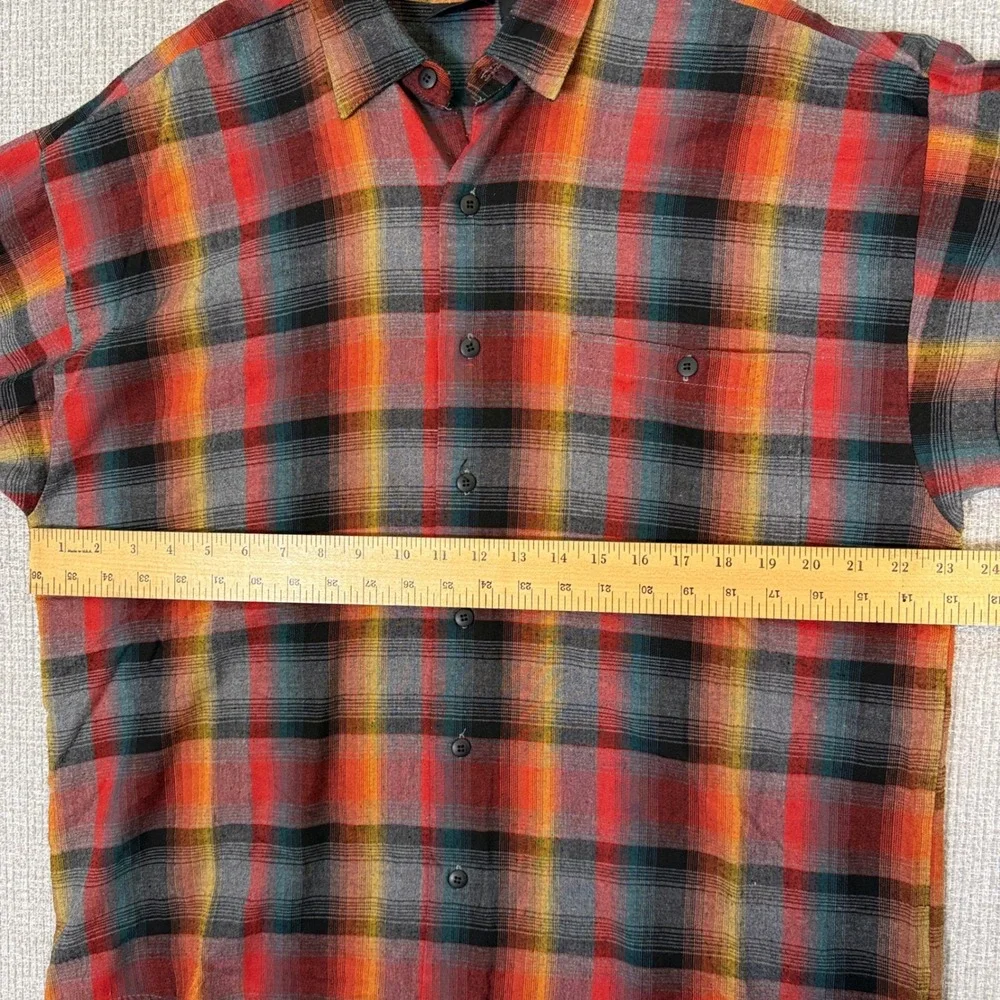 Hutspah Plaid Shirt Short Sleeve Button Up Made in‎ USA Colorful Mens L Gorp 90s